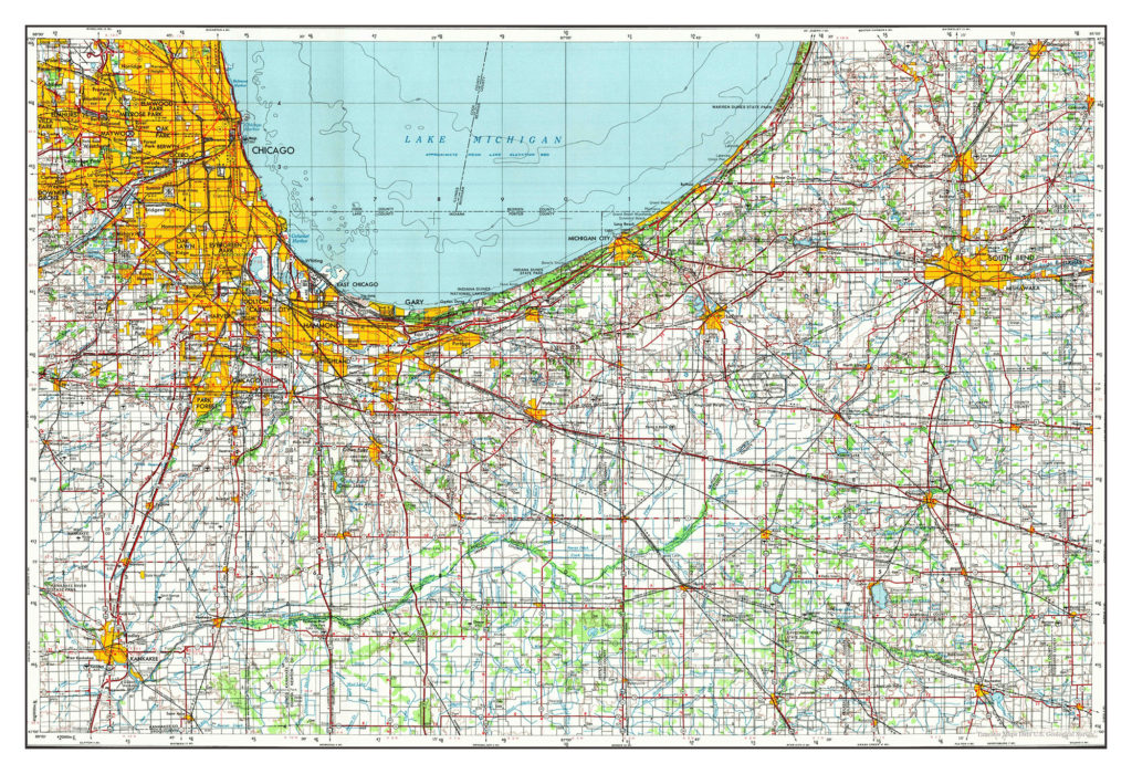 Chicago, Illinois, map 1953, USA