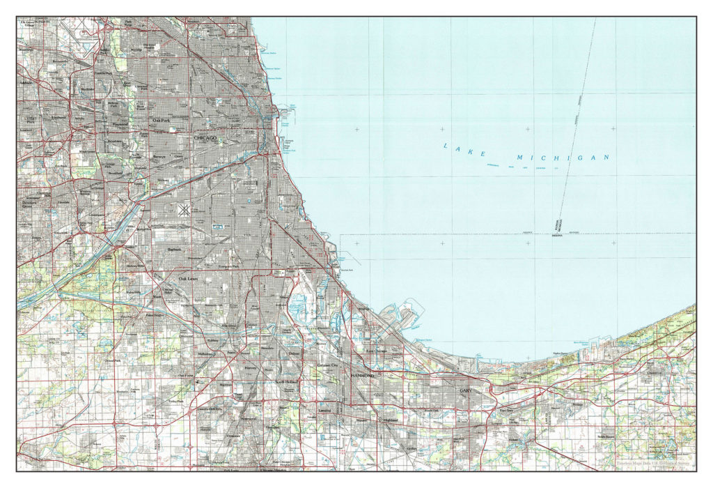 Chicago, Illinois, map 1980, USA
