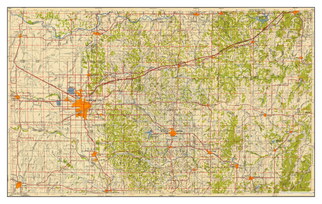 Oklahoma City, Oklahoma, map 1954, USA