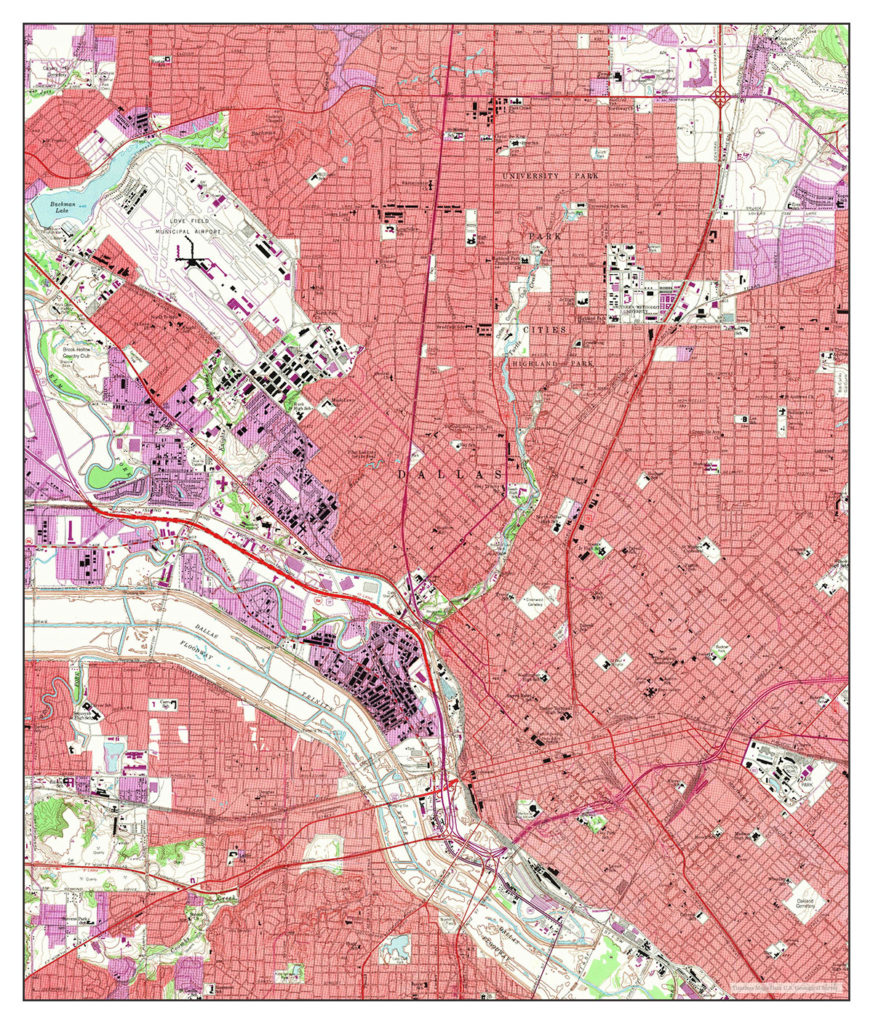 Dallas, Texas, map 1958, USA