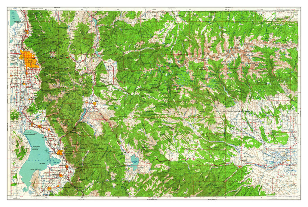 Salt Lake City, Utah, map 1954, USA