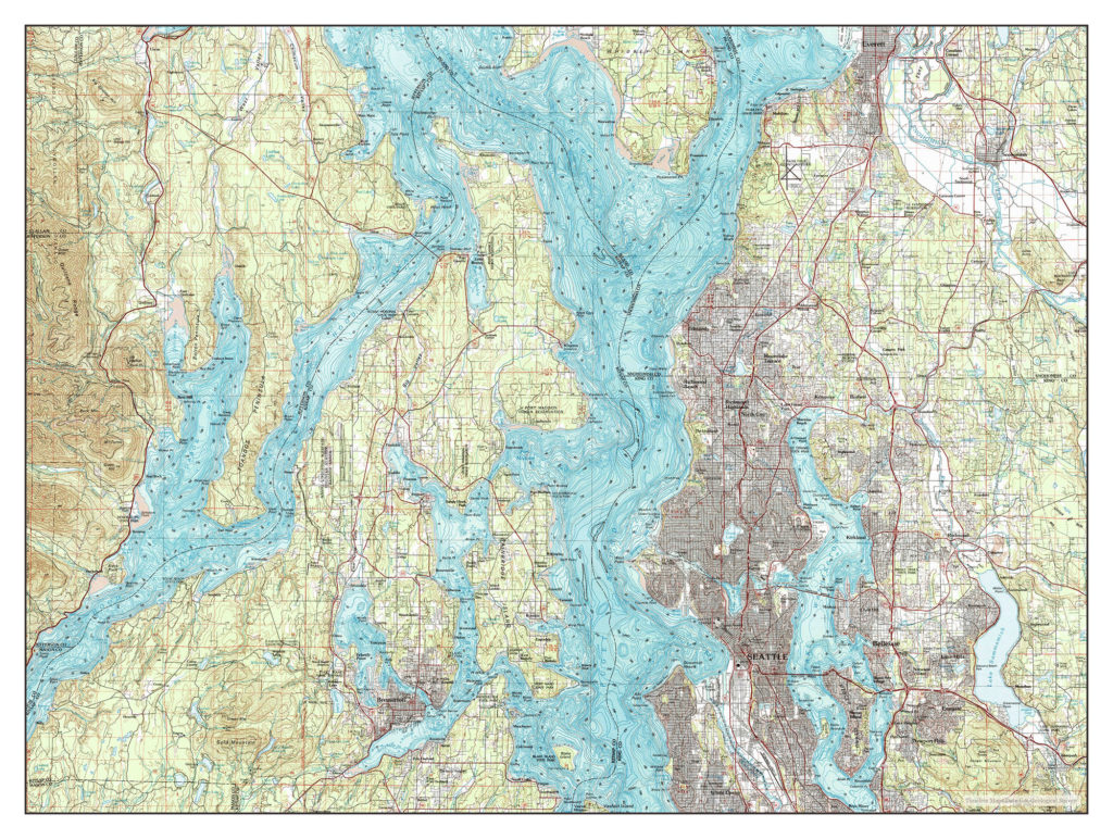 Seattle, Washington, map 1992, USA